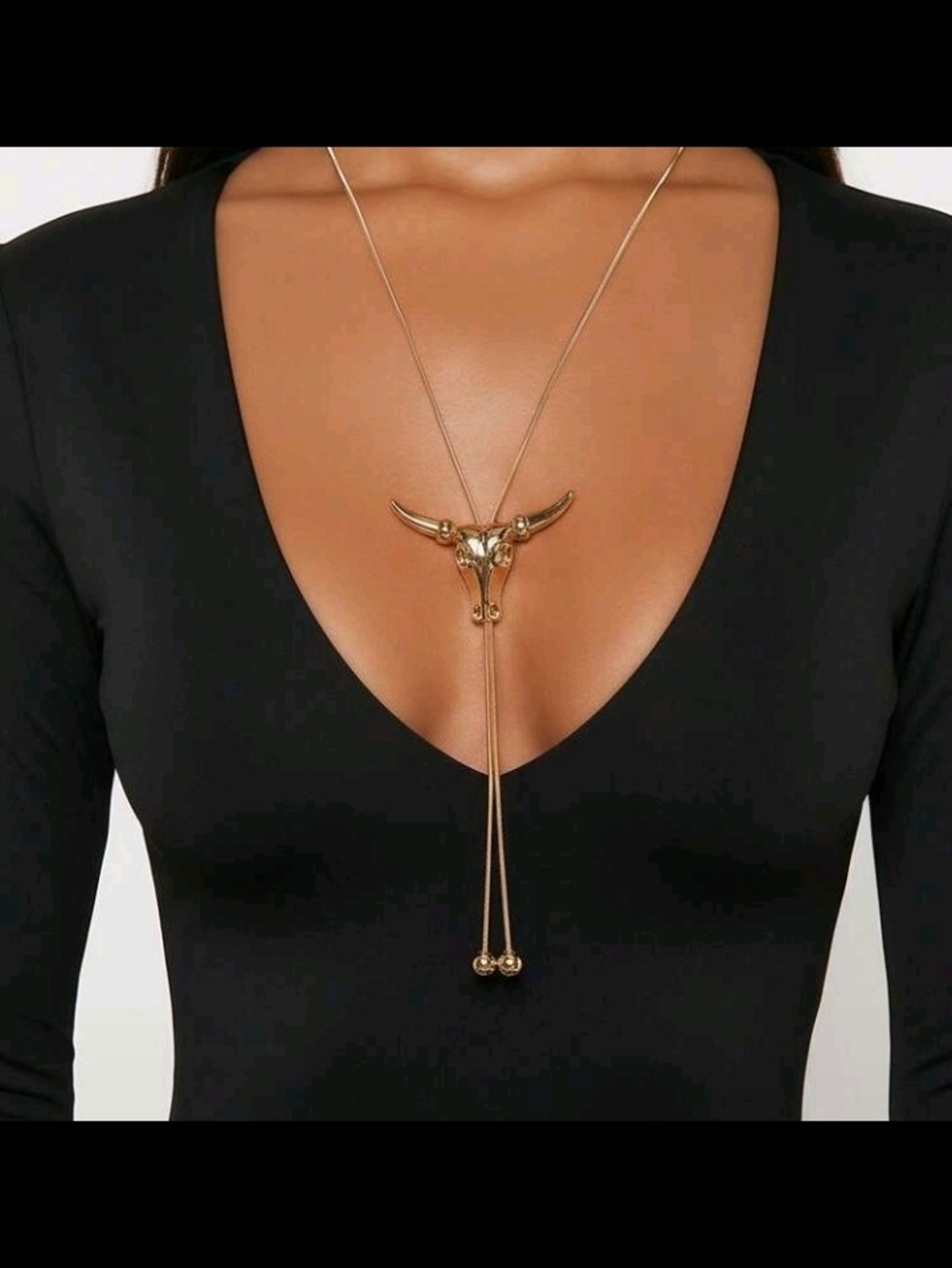 Gold Bull Head Lariat Necklace - Women Jewelry